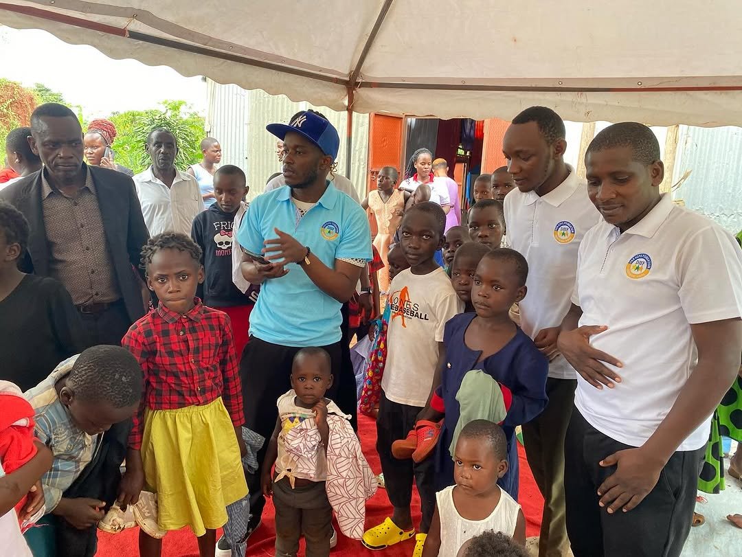 Distributing clothing to children